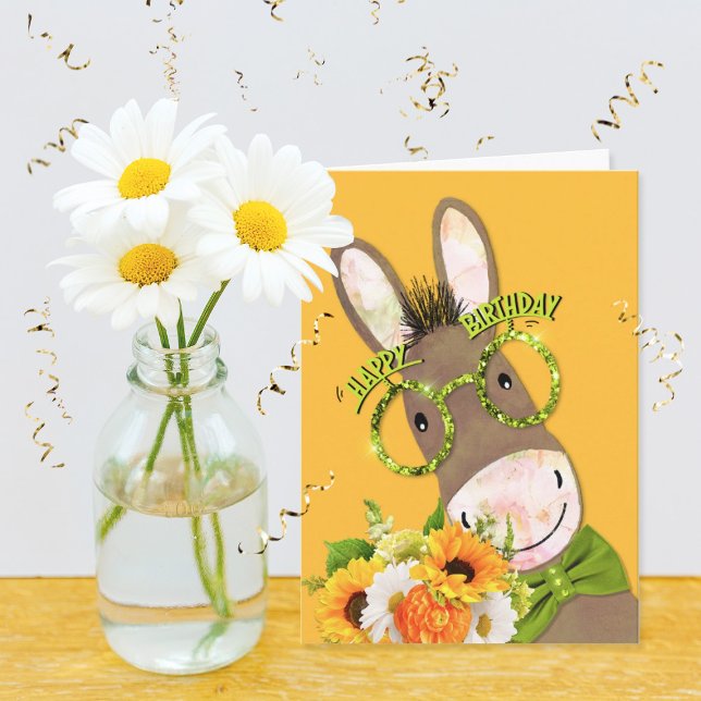 Roligt Donkey in Glass Birthday Helgkort (Skapare uppladdad)