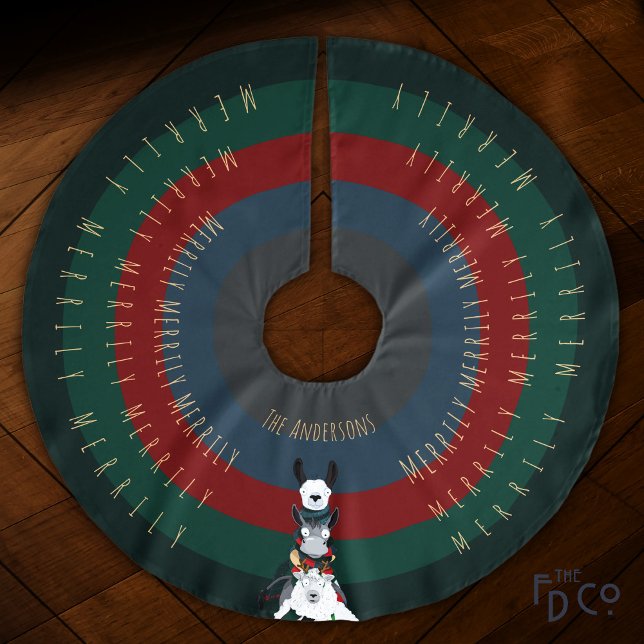 Roligt Donkey Llama Sheep + Helgdag Julgransmatta Borstad Polyester (Skapare uppladdad)