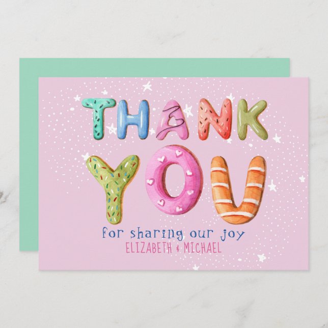Roligt Donut Brev  Rosa Sage Grönt TACK Inbjudningar (Fram/baksida)