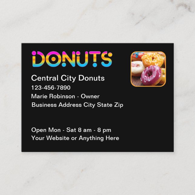 Roligt Donut-tema Mördegskonditori Visitkort (Framsida)