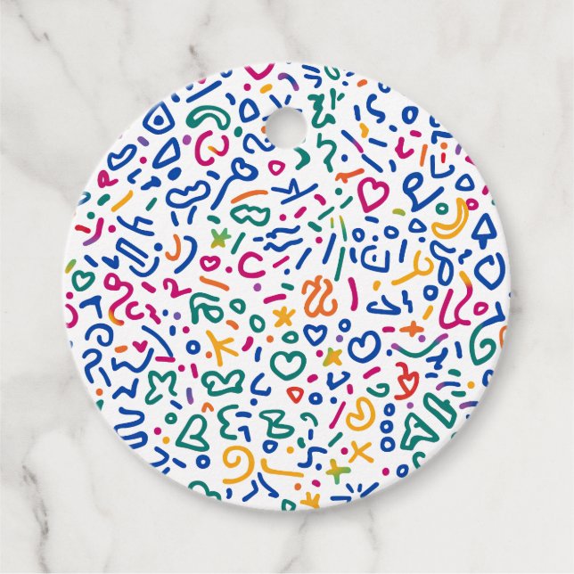 Roligt doodle-färgstarka vibrationsformer gåvor etiketter (Framsida)
