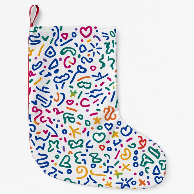 Roligt doodle-färgstarka vibrationsformer liten julstrumpa (Framsidan)