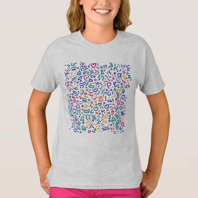 Roligt doodle-färgstarka vibrationsformer t shirt (Framsida)