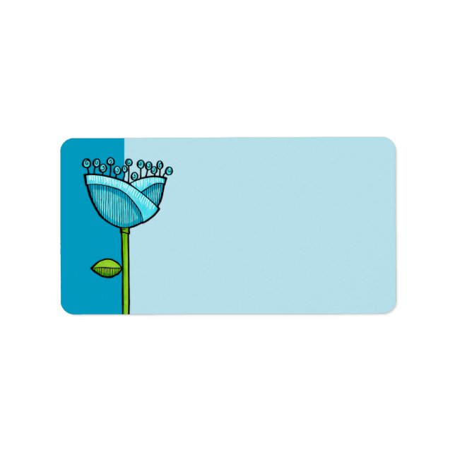 Roligt Doodle Flowers blue rosa Adressetikett (Framsidan)
