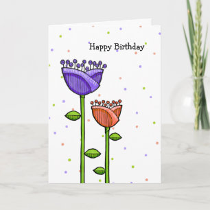 Roligt Doodle Flowers lila orange börjar på födels Kort