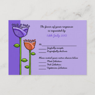 Roligt Doodle Flowers lila orange Bröllop OSA Card Kort