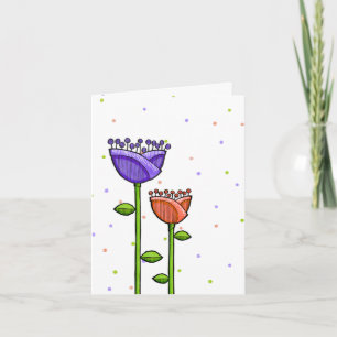 Roligt Doodle Flowers lila orange punkter Anteckni Kort
