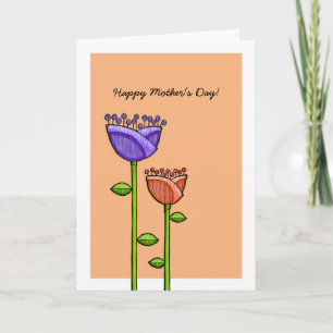 Roligt Doodle Flowers orange lila Mors dag Card Kort