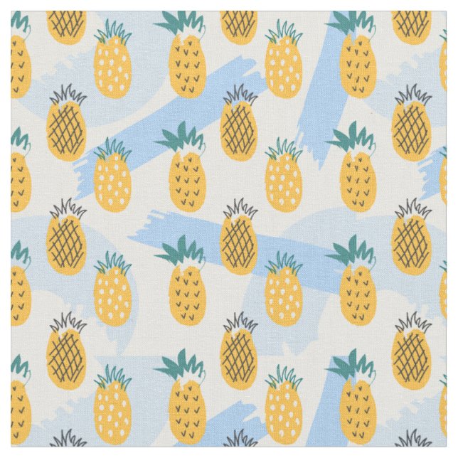 Roligt Doodle Pineapple Mönster Tyg (Närbild)