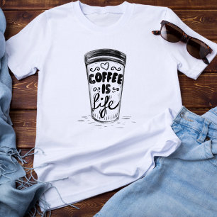Roligt Doodle Sketch Lettering Coffee är Life Kopp T Shirt