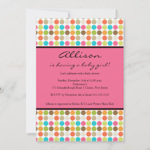 ROLIGT Dots ROSA Flicka Shower Inbjudningar