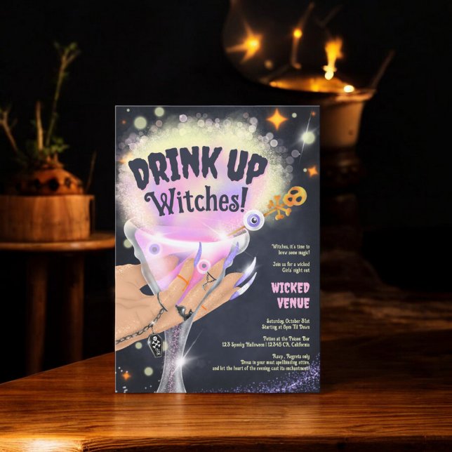 Roligt Drick upp häxor Halloween Girls natten ut Inbjudningar (Fun Drink up witches Halloween Girls night out Invitation)