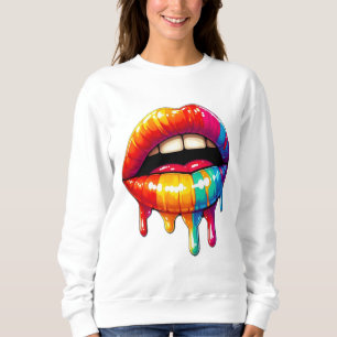 Roligt "Drickning Läppar" Design Sweatshirt T Shirt
