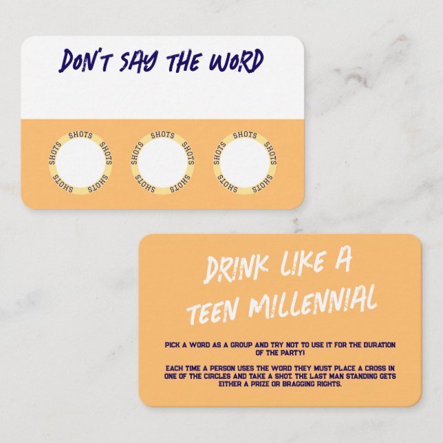 Roligt-dricksspel för Party Visitkort (Fram/baksida)