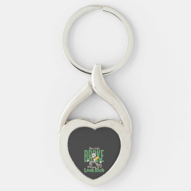 Roligt Drip Hund Pengar Citat Twisted Heart Silverfärgad Nyckelring (Framsidan)