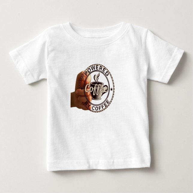 Roligt "Drivs av kaffe" Bebis & Småbarn Grafik T Shirt (Framsida)
