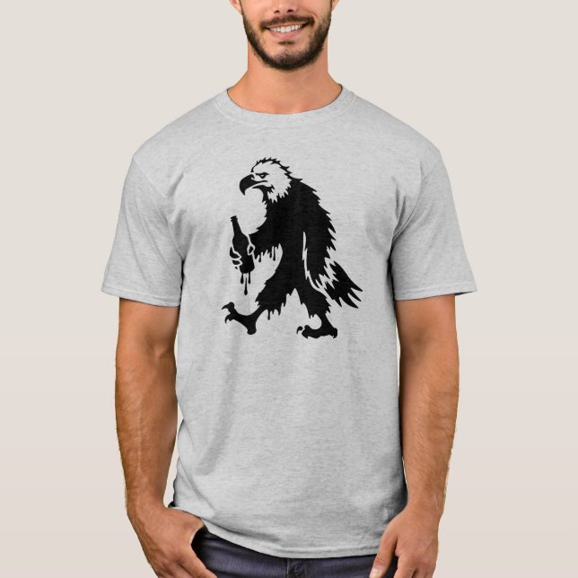 Roligt Drunken Eagle Bird with Flaska Logotyp T Shirt (Framsida)