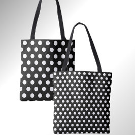 Roligt Dubbla Dots Black med White Polka Dot Tote Tygkasse