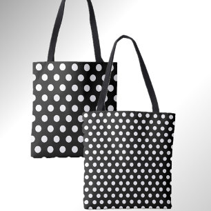 Roligt Dubbla Dots Black med White Polka Dot Tote Tygkasse