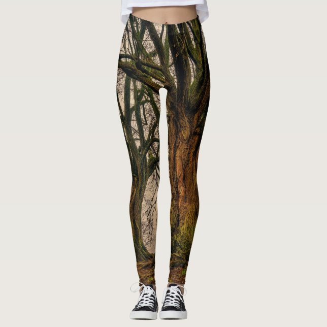 Roligt Dubbla Oak Träd Photo Print Leggings (Framsida)