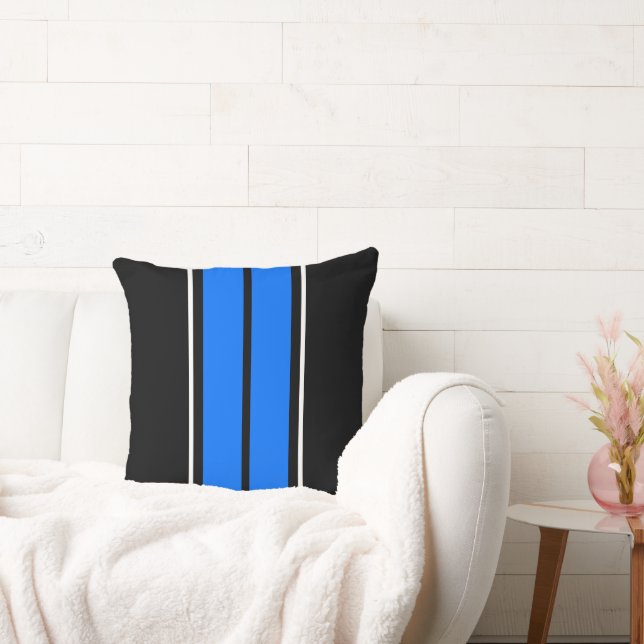 Roligt Dubbla Vivid Blue Black White Tävla Rand Kudde (Soffa)