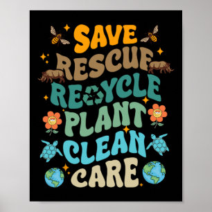 Roligt Earth Day Spara Rädding Återvinna Plant Cle Poster