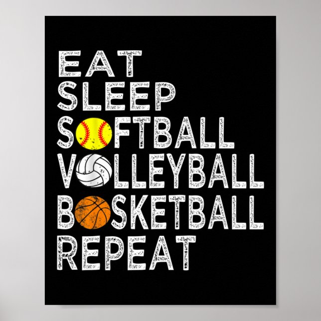 Roligt Eat Softbyll volleybyll Bysketbyll Boys Poster (Framsidan)