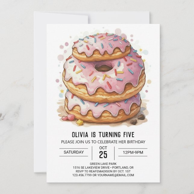 Roligt Editable Donuts Birthday Inbjudningar (Framsida)