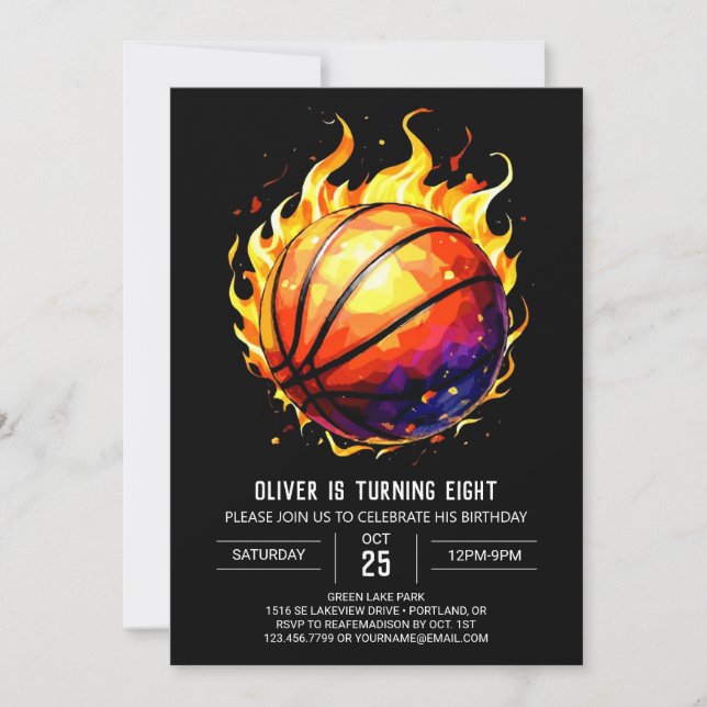 Roligt Editable Elegant Basketball Birthday Inbjudningar (Framsida)