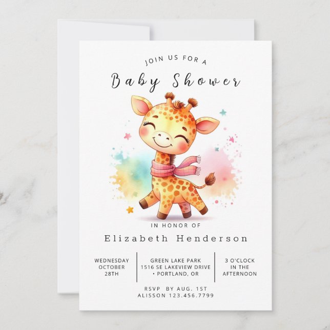 Roligt Editable Giraffe Baby Shower Inbjudningar (Framsida)