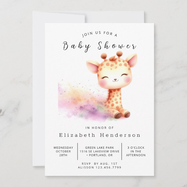 Roligt Editable Giraffe Baby Shower Inbjudningar (Framsida)