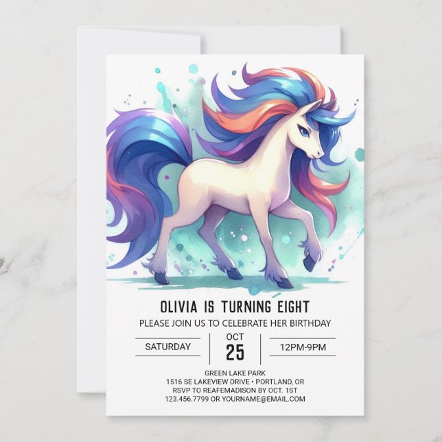 Roligt Editable Horse Birthday Inbjudningar (Framsida)