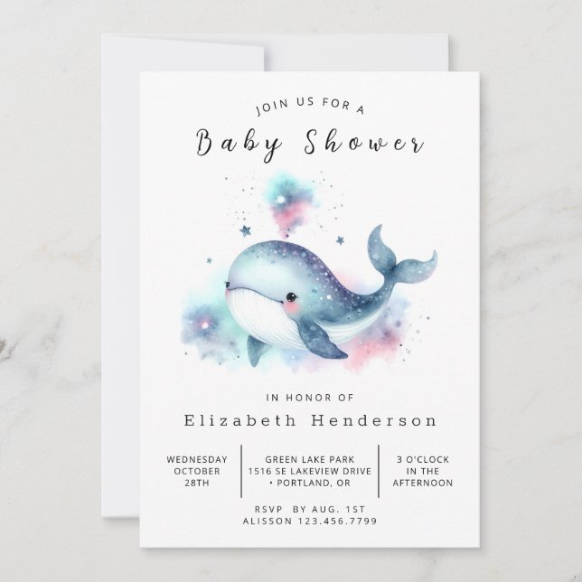 Roligt Editable Whale Baby Shower Inbjudningar (Framsida)