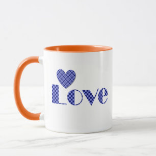 Roligt, Elegant Blue Checkered Heart, "KÄRLEK" Mön Mugg