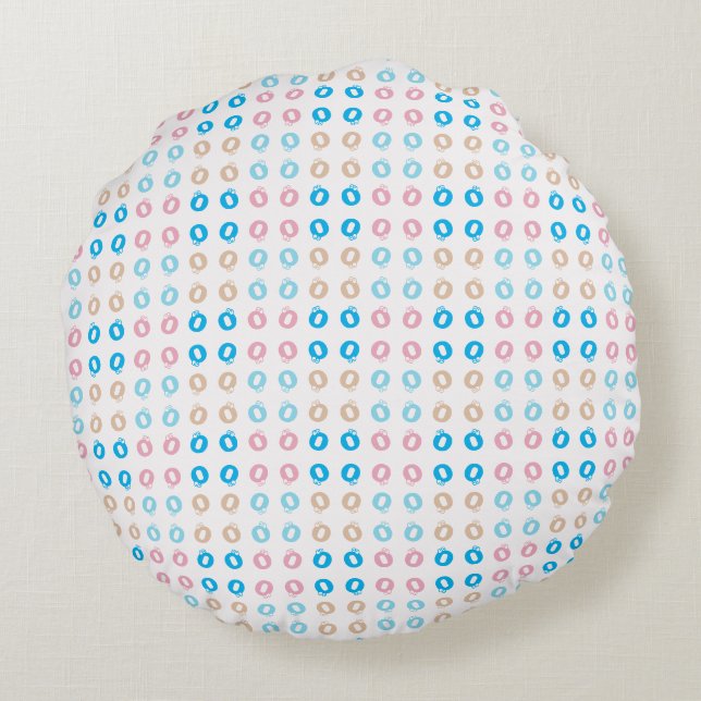 Roligt Elegant Monogrammed Rosa Blue Kids Letterin Rund Kudde (Baksidan)