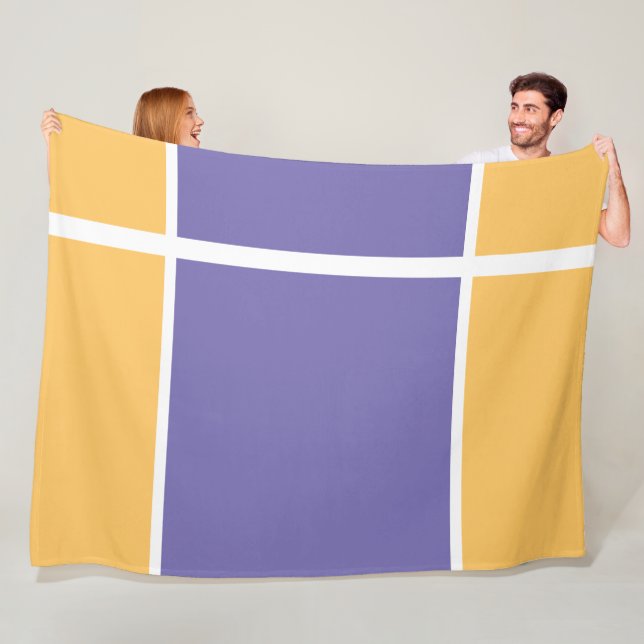 Roligt Elegant Periwinkle Gult White Tävla Rand Fleecefilt (På plats)