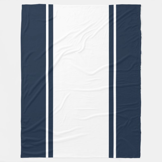 Roligt Elegant Wide White Navy Blue Tävla Rand Fleecefilt (Framsidan)
