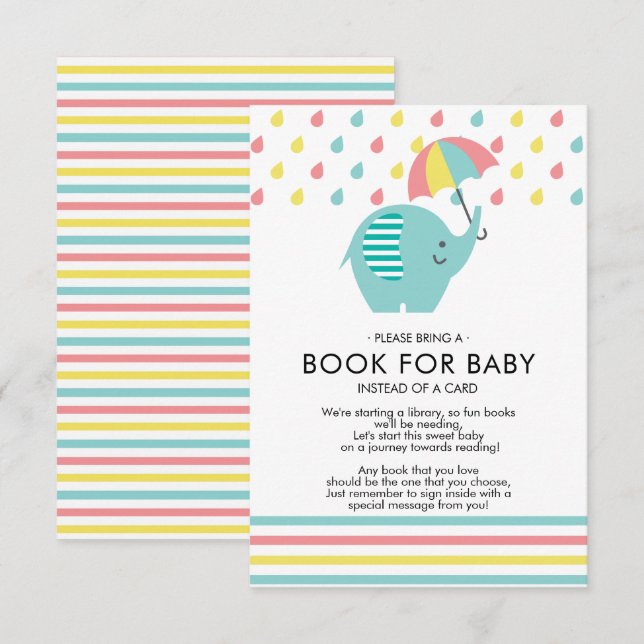 Roligt Elephant Baby Shower Bok för Baby Inbjudningar (Fram/baksida)
