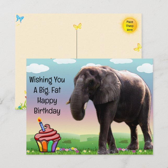 Roligt Elephant Birthday Postcard Vykort (Fram/baksida)