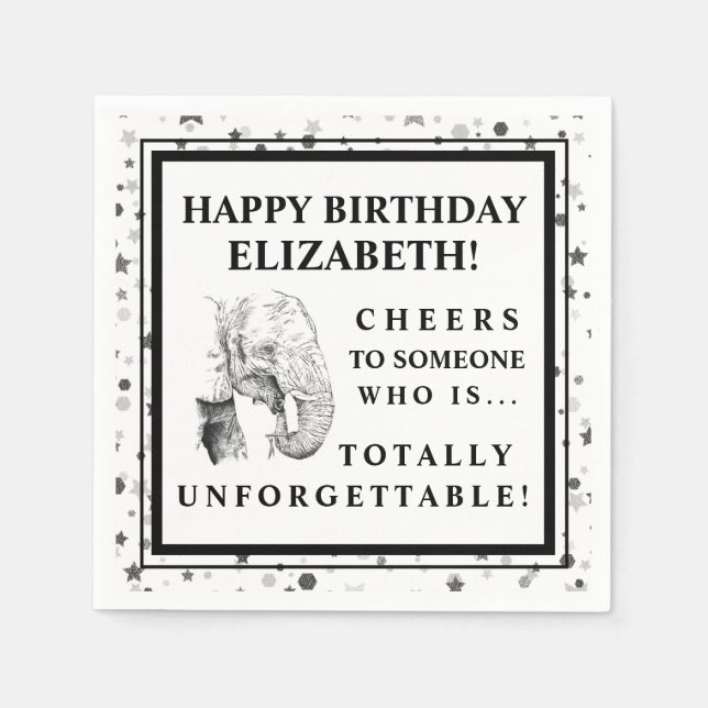 Roligt Elephant Födelsedagsfest Napkins Pappersservett (Framsidan)