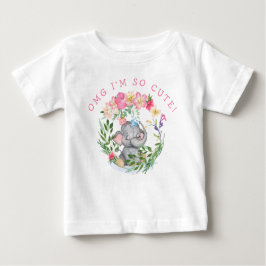 Roligt Elephant OMG så Cute Text Blommigt Rosa Gir T Shirt