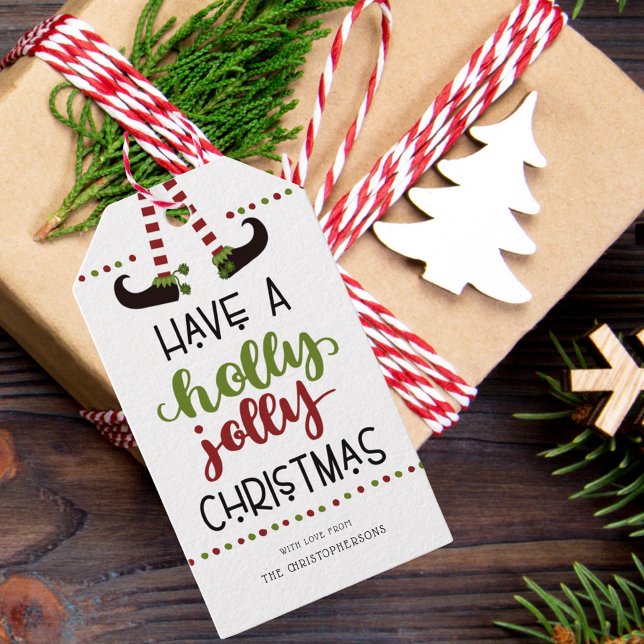 Roligt Elf Ben Holly Jolly jul Presentetikett (Skapare uppladdad)