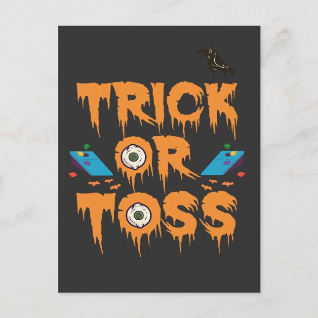 Roligt eller Toss Skrämmande Halloween Cornhole Pr Vykort (Framsida)