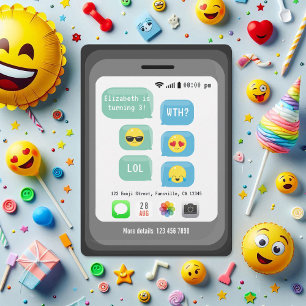 Roligt Emoji-textmeddelande Barns födelsedag Party Inbjudningar