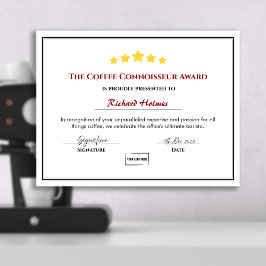 Roligt Employee Award Certificate - Office Barista