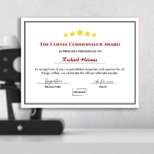 Roligt Employee Award Certificate - Office Barista