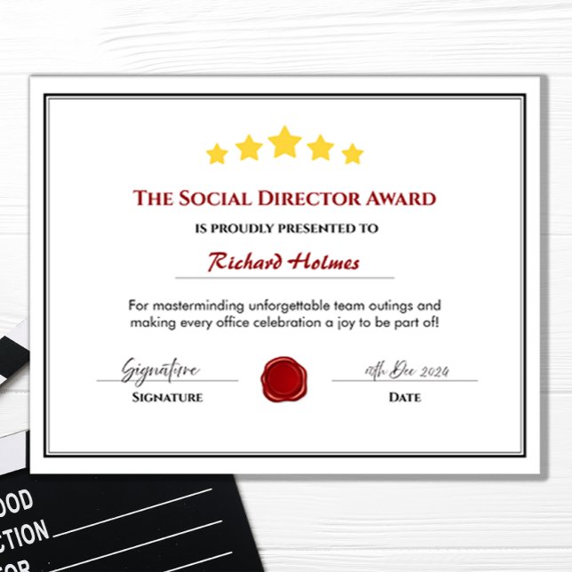 Roligt Employee Award Certificate - Social Directo (Customize your own employee award certificate )