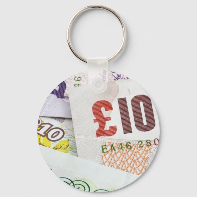 Roligt Engelska pengar mönster accessoarer Pound n Nyckelring (Framsida)