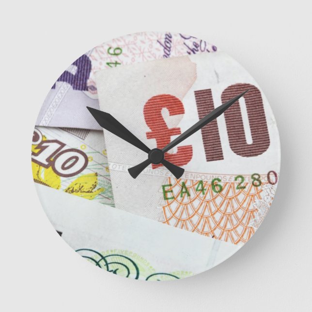 Roligt Engelska pengar mönster accessoarer Pound n Rund Klocka (Framsida)