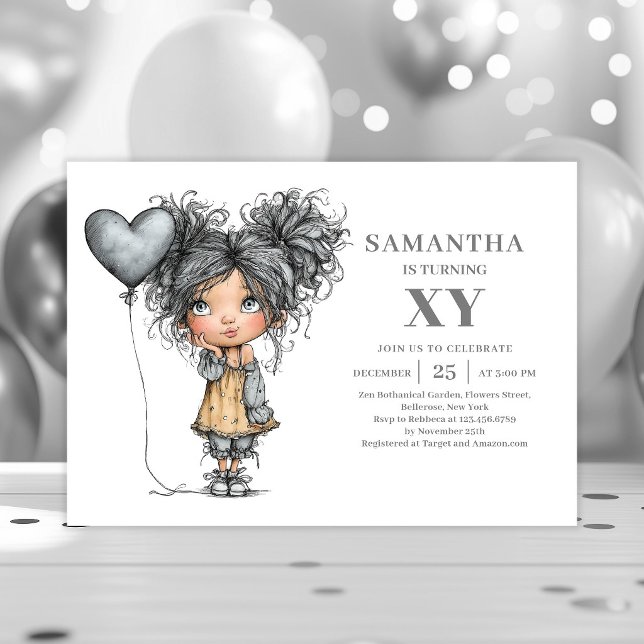 Roligt Excentrisk Flicktema Födelsedag Chic Svart  Inbjudningar (Funny Quirky Girl Birthday Chic Black Gold invitation)